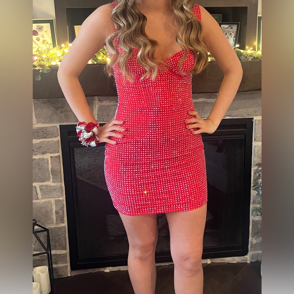 Oh Polly Vibrant Red Crystal Dress